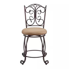 Hansel 24.25 In. Bronze Metal Swivel High Back Counter Stool with Fabric Seat
