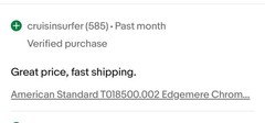 American Standard T018500.002 Edgemere Chrome Shower Valve Trim Kit (New) Qty-1