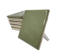 Avocado Green Ceramic Tile Shower Backsplash 4.25 in Subway Mid Century Modern