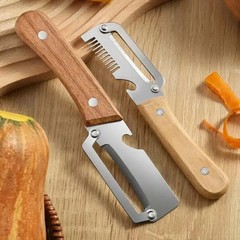 2 PCS 3-in-1 Multifunctional Vegetable Peeler with Wooden Handle,Julienne Slicer