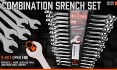 15PC Combination Spanner Wrench Ring Open Ended 8-22mm Metric 12 Point “V” Notch