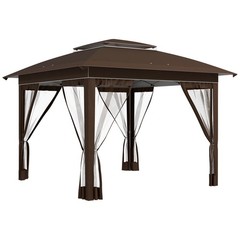 12′ x 12′ Backyard Party Cabana Gazebo w/ 3-Level Adjustable Height, Dark Brown