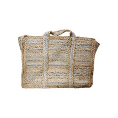 Tan With Silver Stripes Large Woven Blanket Basket for Storage, 23″×16″×11.5″