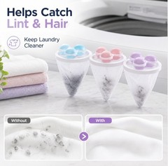 3 Reusable Laundry Lint Catcher & Pet Hair Remover Washing Machine Lint Mesh Bag