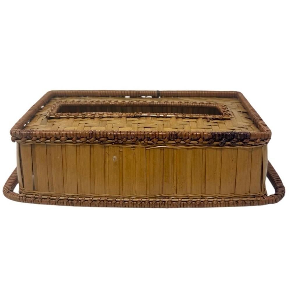 Vintage Woven Rattan Tissue Box Cover Holder Rectangular Basket Decor