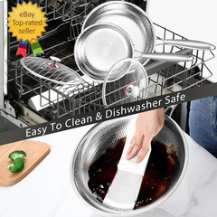 Titanium Non-Stick Frying Pan with Lid, 8, 10, and 12 Inch Hammered Nonstick