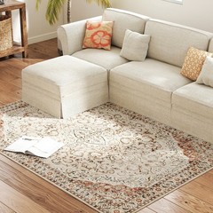 4×6 ft Classic Floral Machine Washable Area Rug, Non-Slip Brown Indoor Rug