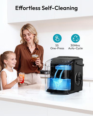EUHOMY Countertop Ice Maker Machine with Handle, 26.5Lbs per Day, 9 Ice Cubes Re
