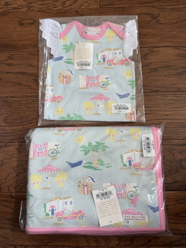 NWT Girls Beaufort Bonnet Bahama Bound Throw Blanket + One Piece 6-12 Months