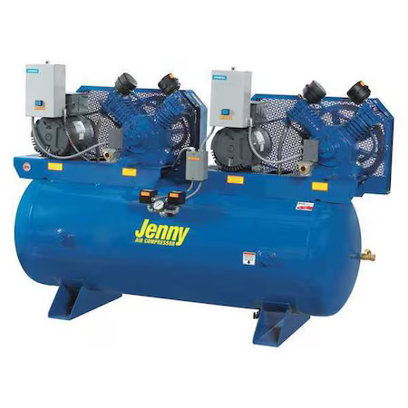 Jenny 2W5b-120-230/1 Air Compressor, Horiz Tank, 2 Stages, 10 Hp