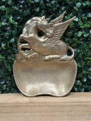 Vintage Solid Brass Pegasus Jewelry Gold Trinket Tray Dish MCM Mid Century Mod