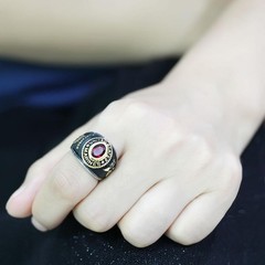 United States US Marines Ring Military Rings Red Synthetic Stone Black Stainless