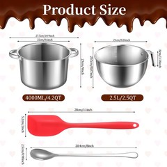 304 Stainless Steel Double Boiler with Spatula and Spoon, 4.2QT Dual-Handle P
