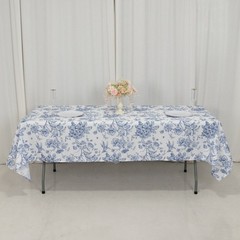 60″ x 102″ Blue French Toile Pattern Polyester Rectangular Tablecloth