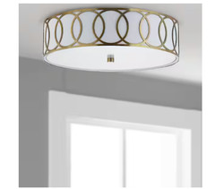 JONATHAN Y Aubrey 3-Light 15.5 in. Brass Gold Metal Flush Mount