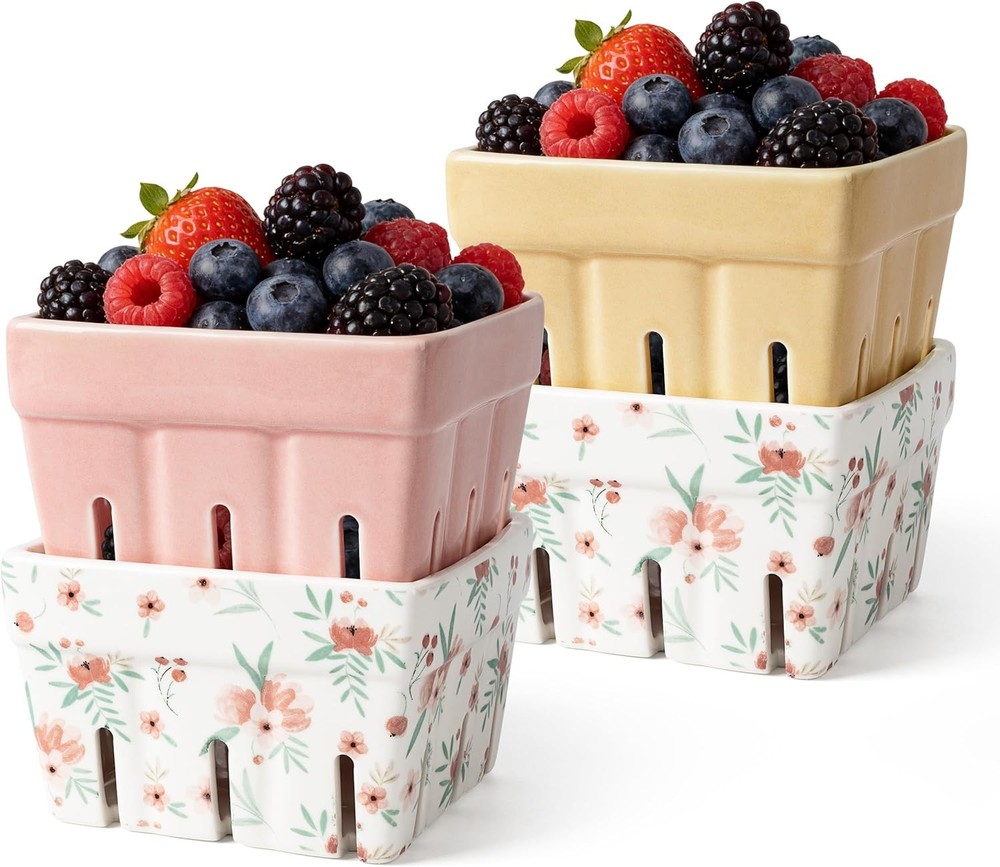 AELS Ceramic Berry Basket, Farmhouse Fruit Bowl Container for Fruit & Vegetables
