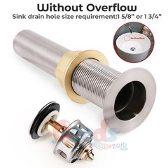 New Bathroom Pop Up Drain Vessel Basin Sink Stopper Brushed Nickel No Overflow
