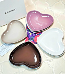 NEW Le Creuset 4pc Heart Plate 17cm Stoneware Dessert Mauve Pink Nutmeg Ganache