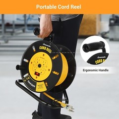 DEWENWILS Electrical Cord Extension Storage Reel with 4 Outlets Integrated Cord