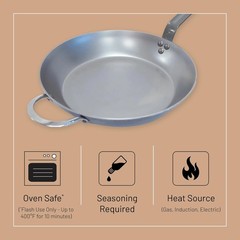 De Buyer Mineral B Round Carbon Steel Fry Pan, Naturally Nonstick, 12.5″
