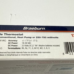 Braeburn 1220NC Non-programmable Thermostat 2 Stages 18 to 30vac – White