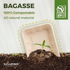 [100 COUNT]Harvest Pack 32 oz Compostable Food Trays 8.49″ x 6.45″ x 1.86″