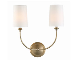 Crystorama Sylvan 15.5″ Double Sconce in Vibrant Gold with Fabric Shades, NIB