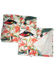 OPALHOUSE JUNGALOW FLORAL BIRDS TEAL GREEN YELLOW WHITE (2) hand TOWELs 15×25