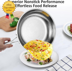 Titanium Non-Stick Frying Pan with Lid, 8, 10, and 12 Inch Hammered Nonstick