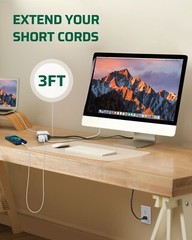 DEWENWILS 3-Pack 3 Ft Extension Cord with Multiple Outlets 2 Prong 16 AWG Green