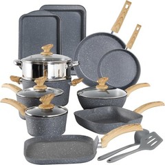 17 Pieces Cookware Set Nonstick Granite Coated Pots and Pans Set Bakeware Set