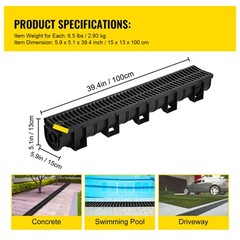 VEVOR Drainage Trench Driveway Channel Drain Kit Plastic Grate-5.8″x5.2″-6 Pack