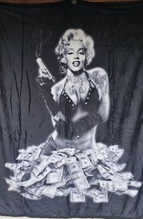MARILYN MONROE MONEY SHOT TATTOO GUN HUNDRED THROW BLANKET SHERPA BACK 50X60