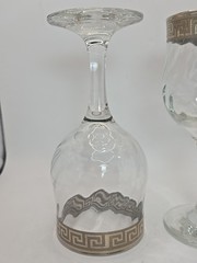 Six Vtg Versace Style Wine Glass Goblet Silver Greek Key Design 6.75 In Art Deco