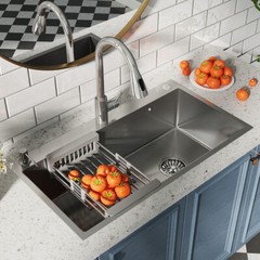 Silver Stainless Steel Kitchen Sink Drop In Top Mount Single Bowl Basin W/Faucet