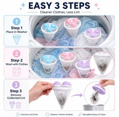 3 Reusable Laundry Lint Catcher & Pet Hair Remover Washing Machine Lint Mesh Bag