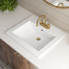 21″x18″ White Drop-In Bathroom Sink Ceramic Rectangular 4″ Centerset Faucet Hole