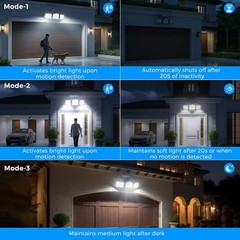 2 Pack LED Solar Lights 3-Head Outdoor Waterproof Motion Sensor Security Lamp