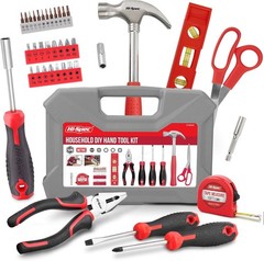Hi-Spec Red Household Tool Kit Set with Toolbox for Home & Office Repair