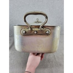 Vintage Aluminum Rectangular Roasting Pan with Lid Double Handle Industrial