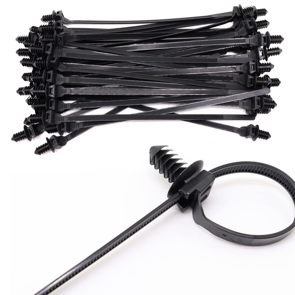 Push Mount Zip Ties, 8 inch Cable Tie Black 8.3×0.2inch (100Pcs),