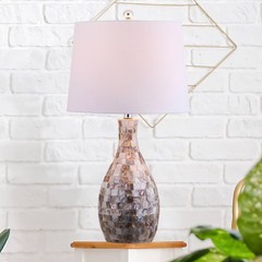 26.5″ Verna Seashell Table Lamp with Linen Shade for Living Room (Includes