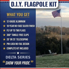 20′ & 25′ Delta Pin-Lock TELESCOPING Flag pole (Silver)