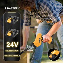 24V Cordless Reciprocating Saw Brushless with 2 Battery & Charger & 8 Saw Blade