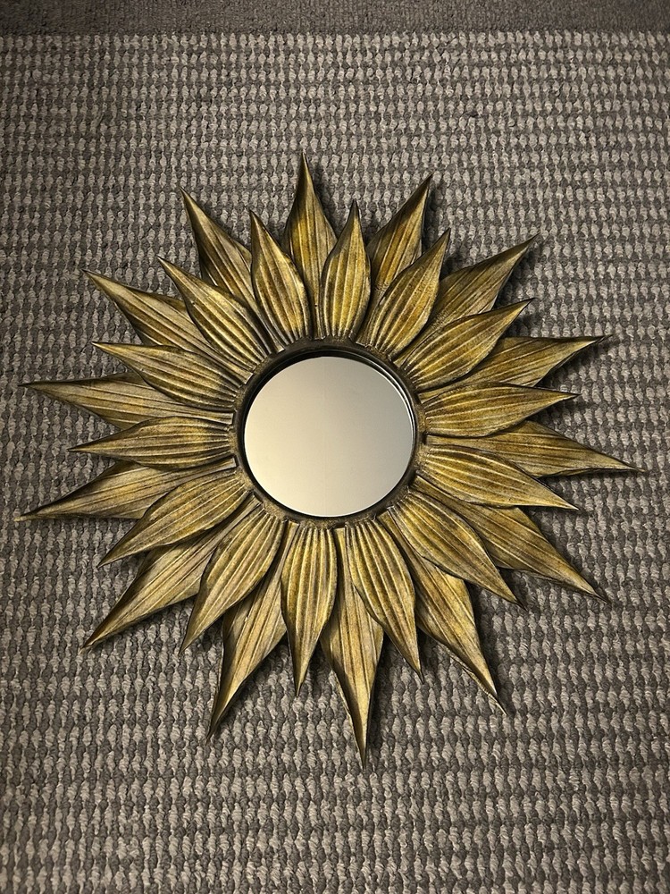 Pier 1 Sunburst Sunflower Metal Wall Mirror 26.5″ Bronze Tone