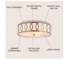 JONATHAN Y Aubrey 3-Light 15.5 in. Brass Gold Metal Flush Mount