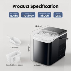 Portable Ice Maker – 9 Cubes in 6 Mins, 26.5lbs/24Hrs, Scoop & Basket, Home Bar