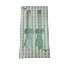 Anthropologie Green Gingham Bow Taper Candles Set of 2 Hand Sculpted 9.8 in NEW
