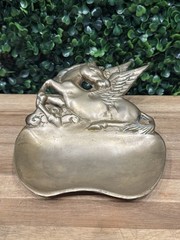 Vintage Solid Brass Pegasus Jewelry Gold Trinket Tray Dish MCM Mid Century Mod