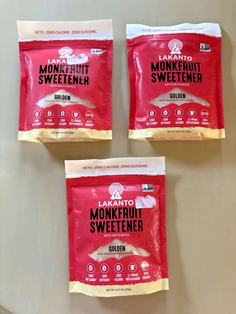 3 LOT 8.29 oz Golden LAKANTO MONKFRUIT SWEETENER KETO 0 CAL RAW Sugar Substitute